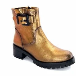 Rock|Bottines<follia dolce Bottines Bikers Ivoire Caici Cuir Bronze Or