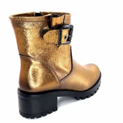 Rock|Bottines<follia dolce Bottines Bikers Ivoire Caici Cuir Bronze Or