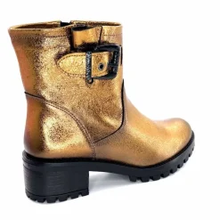 Rock|Bottines<follia dolce Bottines Bikers Ivoire Caici Cuir Bronze Or