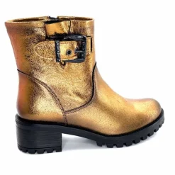 Rock|Bottines<follia dolce Bottines Bikers Ivoire Caici Cuir Bronze Or