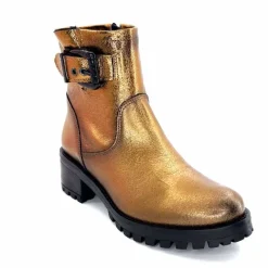 Rock|Bottines<follia dolce Bottines Bikers Ivoire Caici Cuir Bronze Or