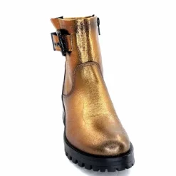Rock|Bottines<follia dolce Bottines Bikers Ivoire Caici Cuir Bronze Or
