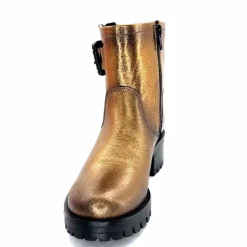 Rock|Bottines<follia dolce Bottines Bikers Ivoire Caici Cuir Bronze Or