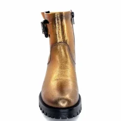 Rock|Bottines<follia dolce Bottines Bikers Ivoire Caici Cuir Bronze Or