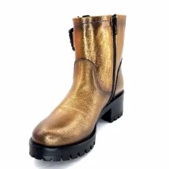 Rock|Bottines<follia dolce Bottines Bikers Ivoire Caici Cuir Bronze Or