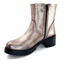 Rock|Bottines<follia dolce Bottines Bikers Ivoire Caici Cuir Métal Gris GrisMétal