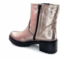 Rock|Bottines<follia dolce Bottines Bikers Ivoire Caici Cuir Métal Gris GrisMétal