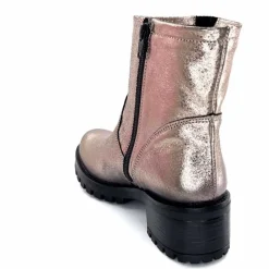 Rock|Bottines<follia dolce Bottines Bikers Ivoire Caici Cuir Métal Gris GrisMétal