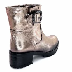 Rock|Bottines<follia dolce Bottines Bikers Ivoire Caici Cuir Métal Gris GrisMétal