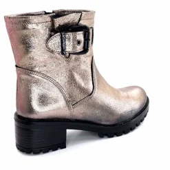 Rock|Bottines<follia dolce Bottines Bikers Ivoire Caici Cuir Métal Gris GrisMétal