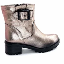 Rock|Bottines<follia dolce Bottines Bikers Ivoire Caici Cuir Métal Gris GrisMétal