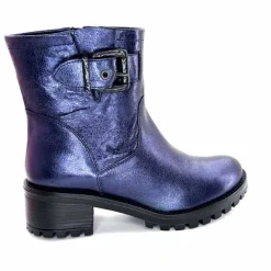 Rock|Bottines<follia dolce Bottines Bikers Ivoire Caici Cuir Bleu Nuit Marine