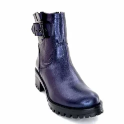 Rock|Bottines<follia dolce Bottines Bikers Ivoire Caici Cuir Bleu Nuit Marine