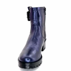 Rock|Bottines<follia dolce Bottines Bikers Ivoire Caici Cuir Bleu Nuit Marine