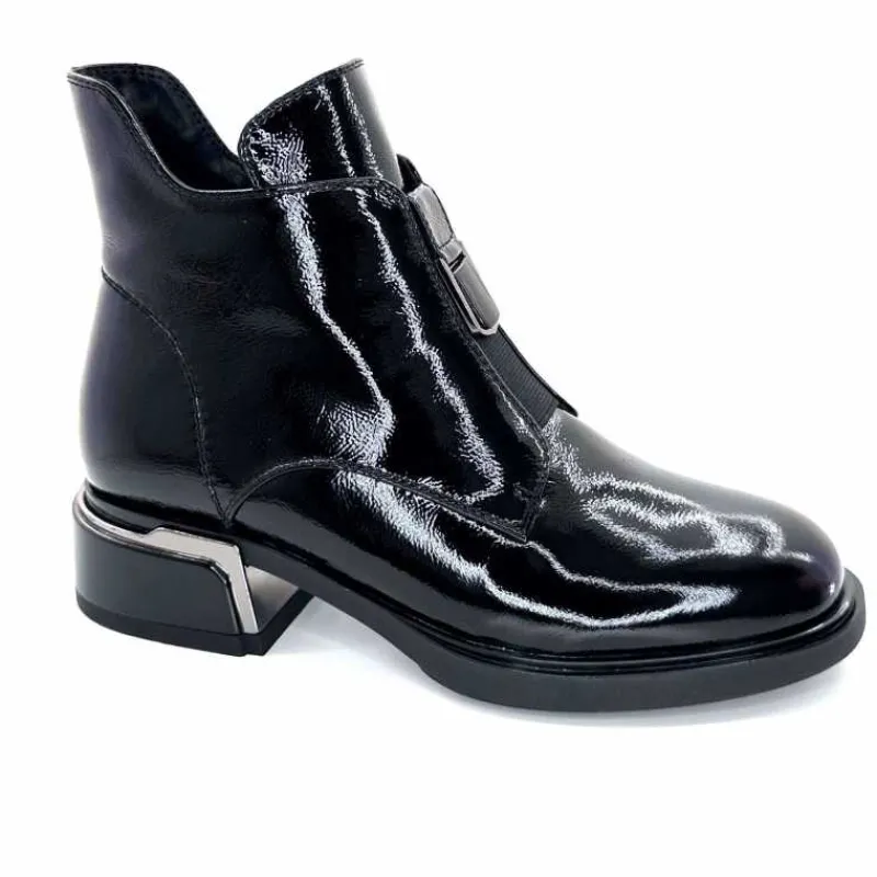 Basic<Elue Par Nous Bottines Sanchez Cuir Vernis Noir