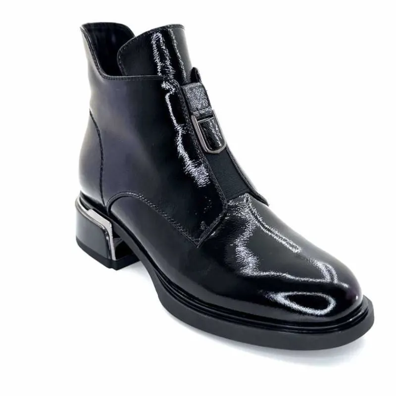 Basic<Elue Par Nous Bottines Sanchez Cuir Vernis Noir