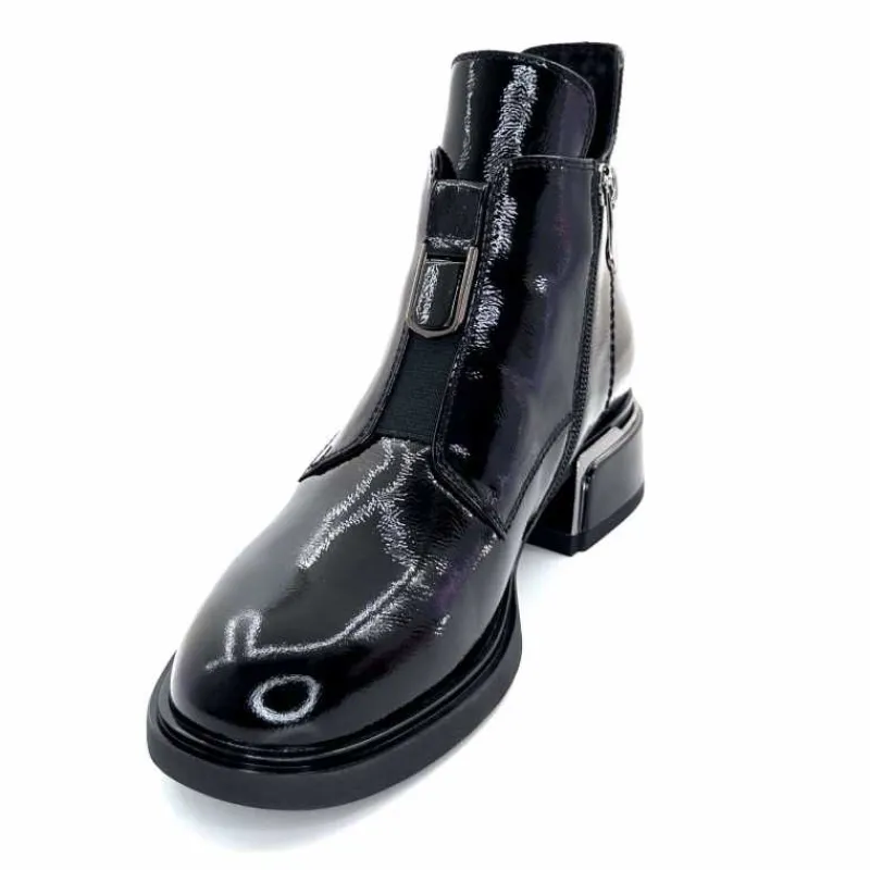 Basic<Elue Par Nous Bottines Sanchez Cuir Vernis Noir