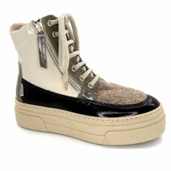 Fourrure|Compensées & Plateformes<Elena Bottines Fourrées 20339 Gill Cuir Crème Marron Gris BlancGrisClairMarron