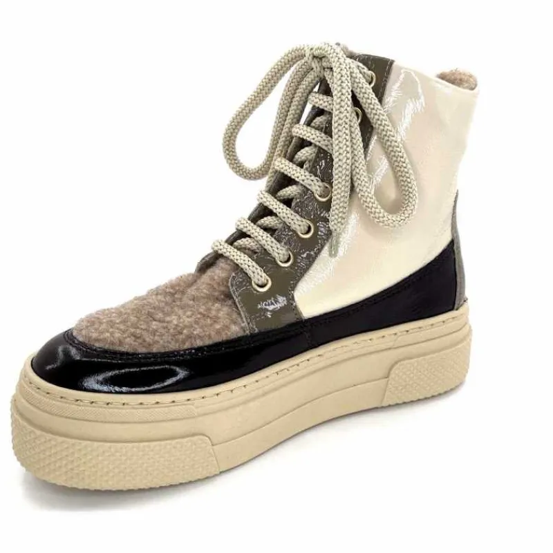 Fourrure|Compensées & Plateformes<Elena Bottines Fourrées 20339 Gill Cuir Crème Marron Gris BlancGrisClairMarron