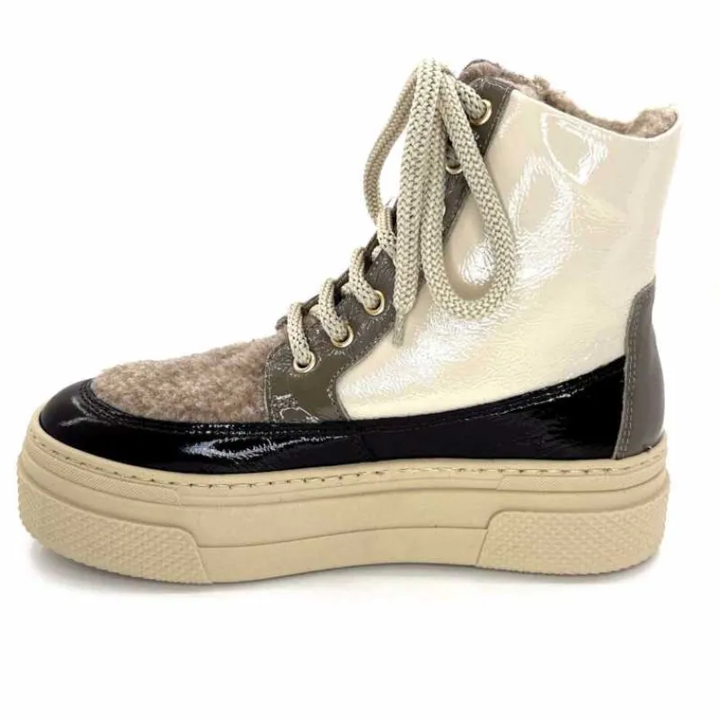 Fourrure|Compensées & Plateformes<Elena Bottines Fourrées 20339 Gill Cuir Crème Marron Gris BlancGrisClairMarron