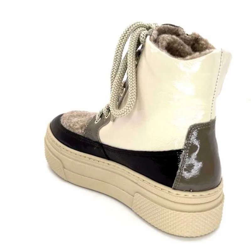 Fourrure|Compensées & Plateformes<Elena Bottines Fourrées 20339 Gill Cuir Crème Marron Gris BlancGrisClairMarron