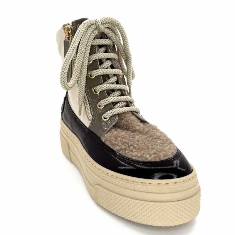 Fourrure|Compensées & Plateformes<Elena Bottines Fourrées 20339 Gill Cuir Crème Marron Gris BlancGrisClairMarron