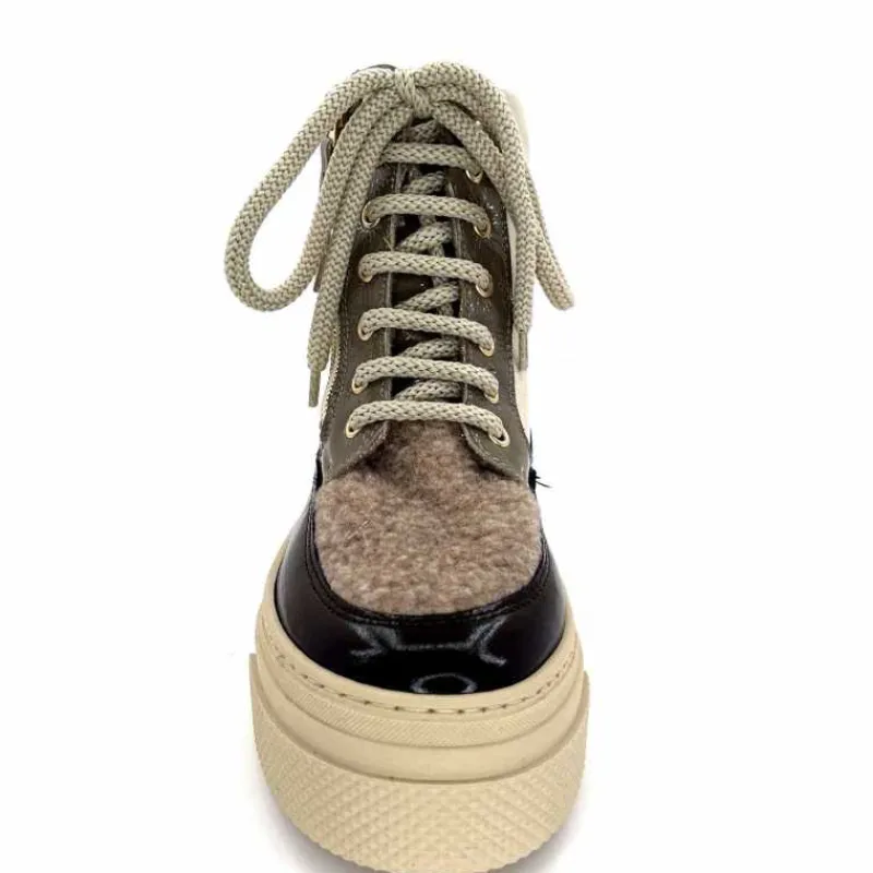 Fourrure|Compensées & Plateformes<Elena Bottines Fourrées 20339 Gill Cuir Crème Marron Gris BlancGrisClairMarron