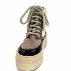 Fourrure|Compensées & Plateformes<Elena Bottines Fourrées 20339 Gill Cuir Crème Marron Gris BlancGrisClairMarron