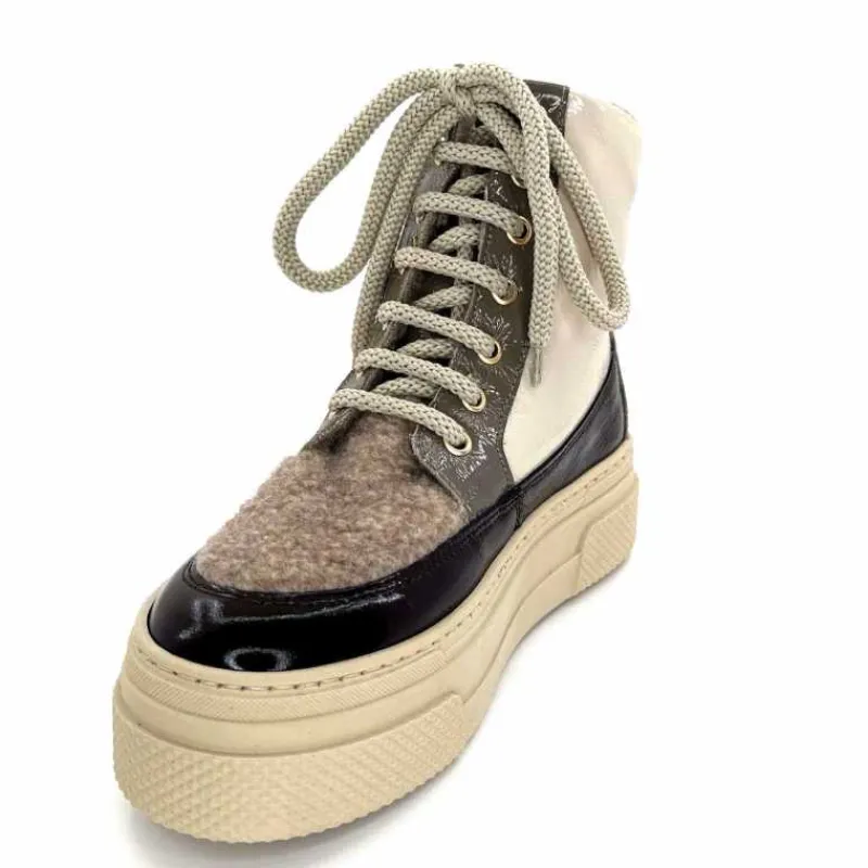 Fourrure|Compensées & Plateformes<Elena Bottines Fourrées 20339 Gill Cuir Crème Marron Gris BlancGrisClairMarron