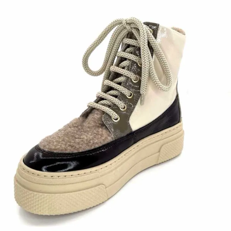 Fourrure|Compensées & Plateformes<Elena Bottines Fourrées 20339 Gill Cuir Crème Marron Gris BlancGrisClairMarron