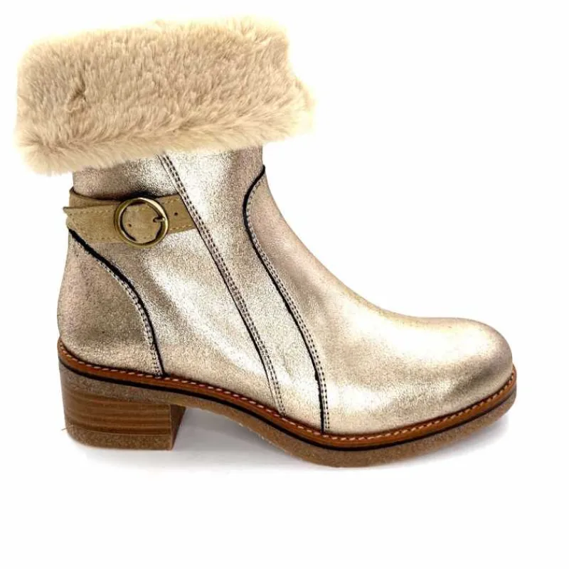 Fourrure|Elégant<MKD Bottines Fourrées Jessy Cuir Gold Or