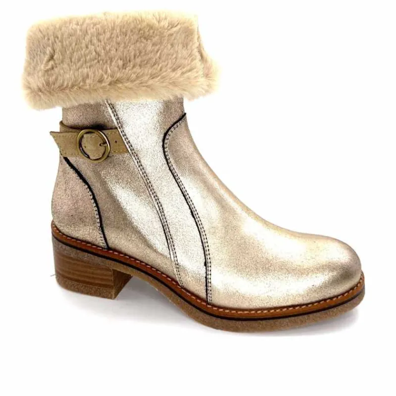Fourrure|Elégant<MKD Bottines Fourrées Jessy Cuir Gold Or