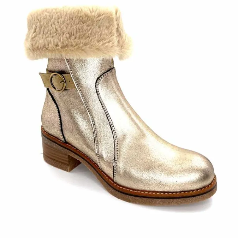 Fourrure|Elégant<MKD Bottines Fourrées Jessy Cuir Gold Or