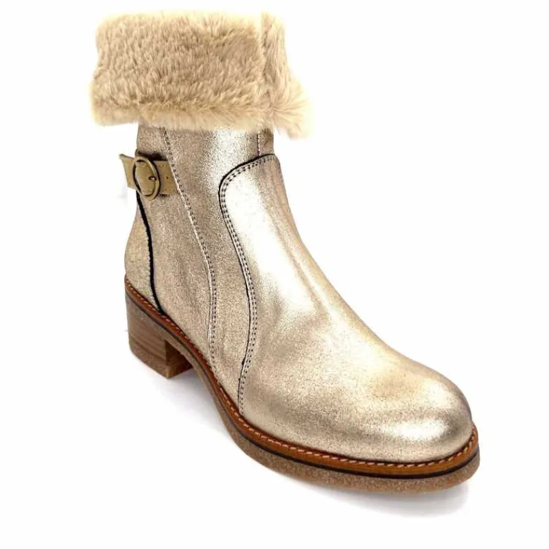 Fourrure|Elégant<MKD Bottines Fourrées Jessy Cuir Gold Or