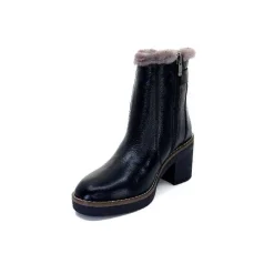 Neige|Fourrure<Ivoire-354 Bottines Fourrées Mouton Ivoire 109381 Cuir Noir