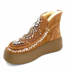 Compensées & Plateformes|Fourrure<nanku srls Bottines Fourrées Nan-Ku Dfh - 08 Daim Camel Marron