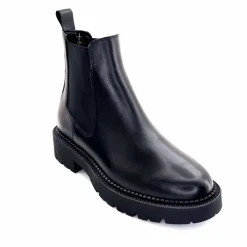 Bottines<Ivoire0235a Bottines Ivoire 124-25830 Cuir Noir