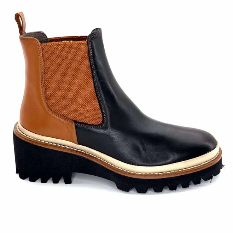 Masculin|Fantaisie<XSA Bottines Legères 9176 Cuir Noir & Camel BordeauxRouge