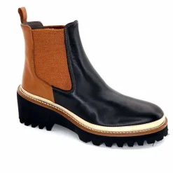 Masculin|Fantaisie<XSA Bottines Legères 9176 Cuir Noir &amp; Camel BordeauxRouge