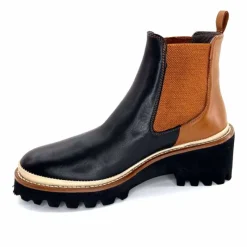 Masculin|Fantaisie<XSA Bottines Legères 9176 Cuir Noir & Camel BordeauxRouge