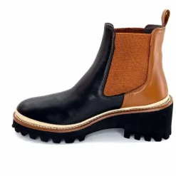 Masculin|Fantaisie<XSA Bottines Legères 9176 Cuir Noir & Camel BordeauxRouge