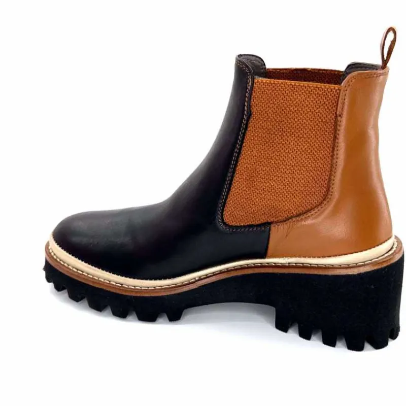 Masculin|Fantaisie<XSA Bottines Legères 9176 Cuir Noir & Camel BordeauxRouge