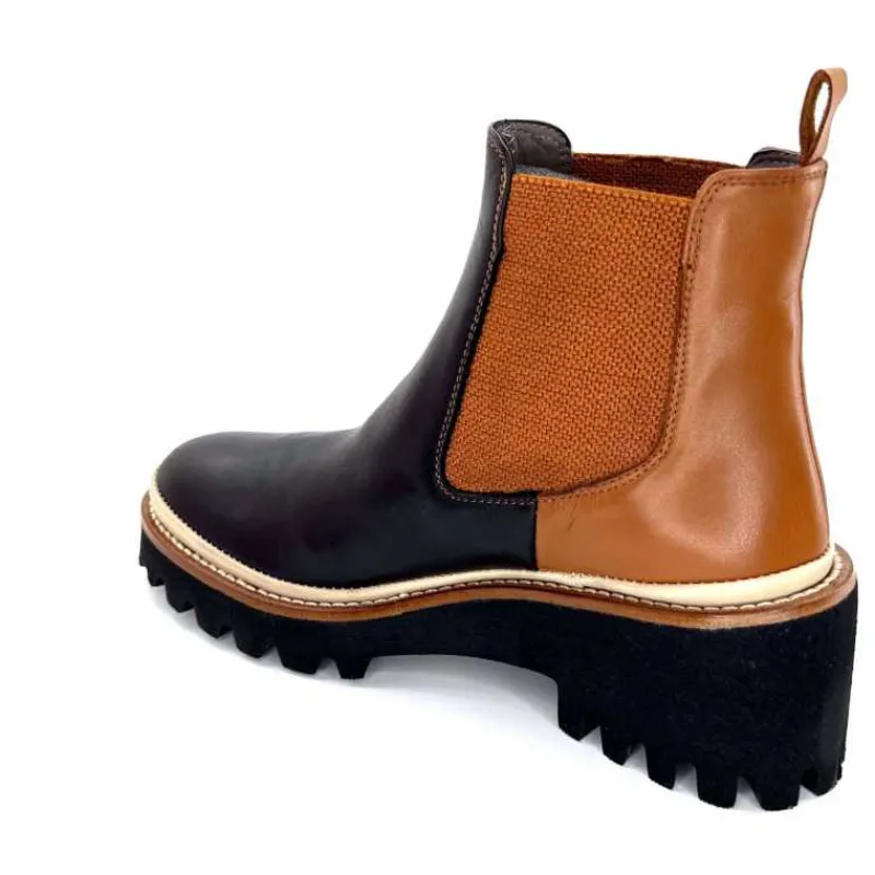 Masculin|Fantaisie<XSA Bottines Legères 9176 Cuir Noir & Camel BordeauxRouge