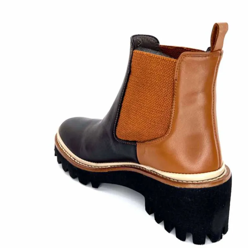 Masculin|Fantaisie<XSA Bottines Legères 9176 Cuir Noir & Camel BordeauxRouge
