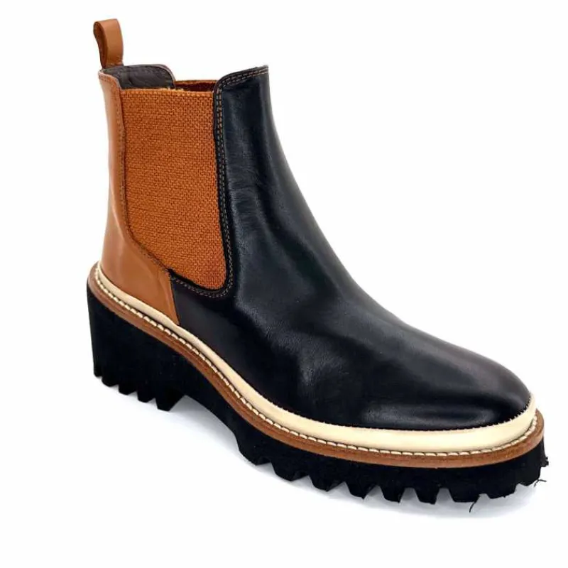 Masculin|Fantaisie<XSA Bottines Legères 9176 Cuir Noir & Camel BordeauxRouge