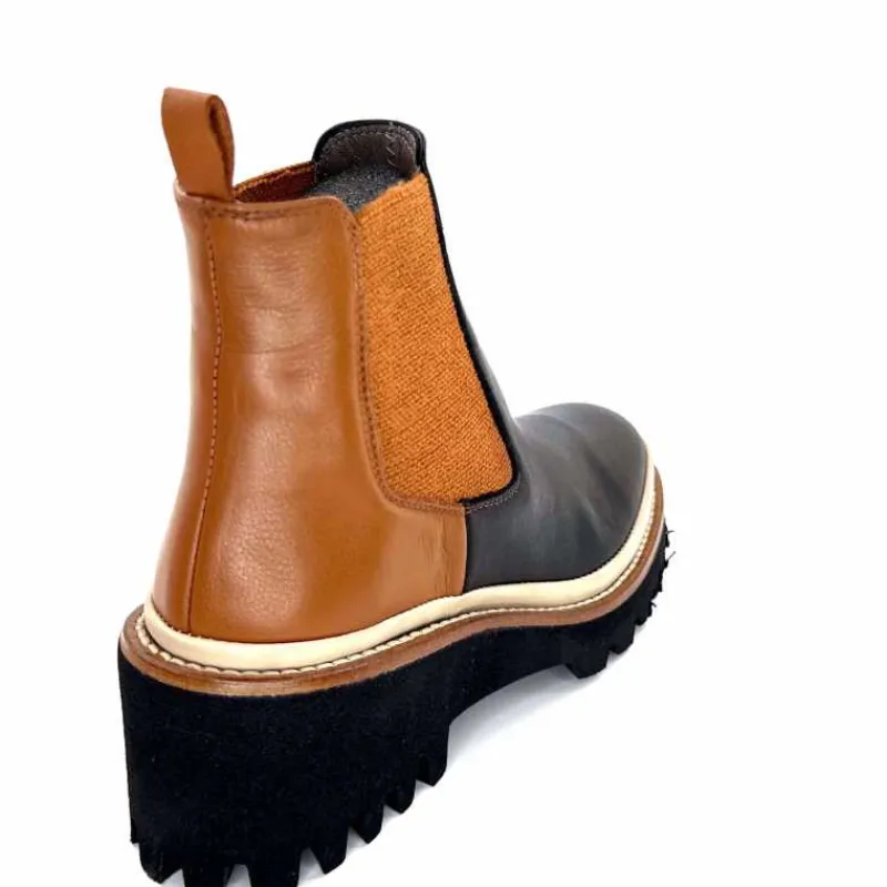 Masculin|Fantaisie<XSA Bottines Legères 9176 Cuir Noir & Camel BordeauxRouge