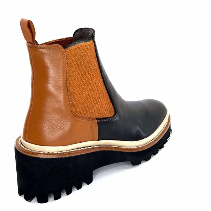 Masculin|Fantaisie<XSA Bottines Legères 9176 Cuir Noir & Camel BordeauxRouge