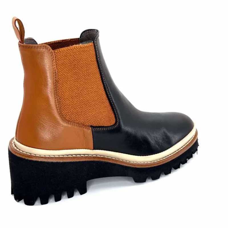 Masculin|Fantaisie<XSA Bottines Legères 9176 Cuir Noir & Camel BordeauxRouge