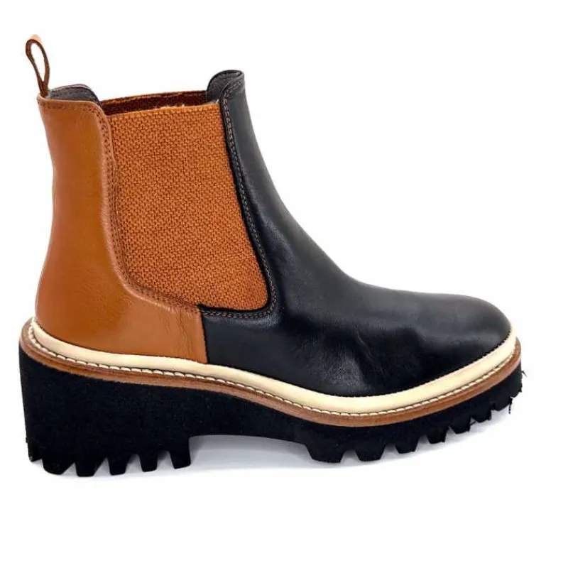 Masculin|Fantaisie<XSA Bottines Legères 9176 Cuir Noir & Camel BordeauxRouge