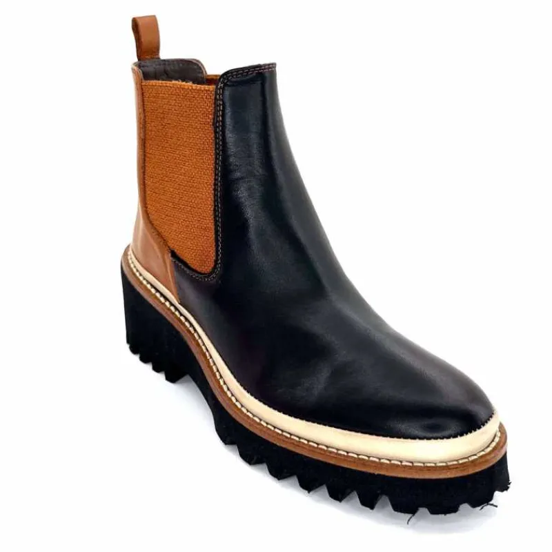 Masculin|Fantaisie<XSA Bottines Legères 9176 Cuir Noir & Camel BordeauxRouge
